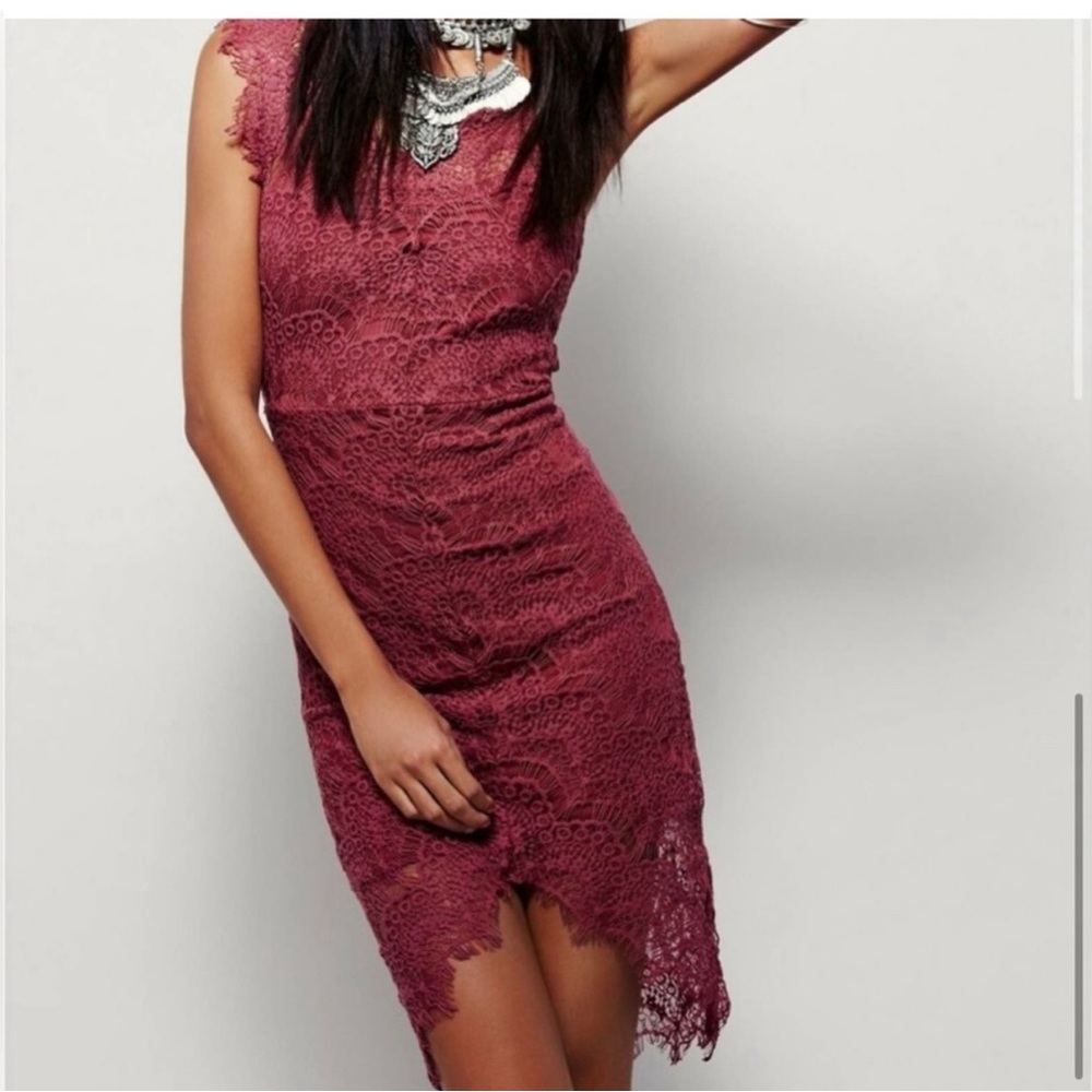 FREE PEOPLE -  Deep Red Lace Dress